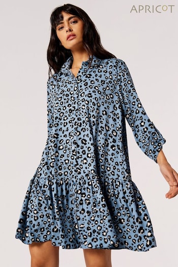 Apricot Blue Leopard Tiered Swing Shirt Dress (669336) | £35