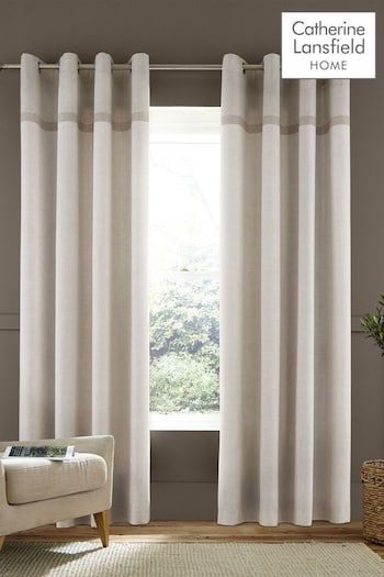 Catherine Lansfield Natural Melville Woven Texture Eyelet Curtains (669799) | £21 - £50