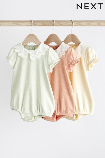 Green/ Lemon / Apricot Lace Collar Baby Bloomer Rompers 3 Pack (669875) | £18 - £22