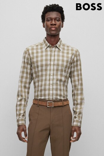 BOSS Green Green Checked Regular-Fit Shirt in Stretch Twill (669893) | £129