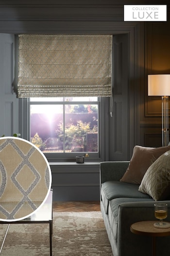 Champagne Gold Collection Luxe Heavyweight Maeve Damask Velvet Roman Blind (66V009) | £100 - £160
