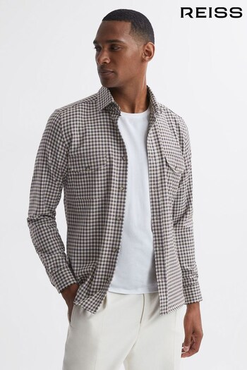 Reiss Chocolate Multi Tremont Brushed Checked Overshirt (670090) | £118