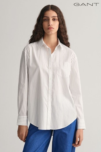 GANT Relaxed Fit Striped Poplin White Shirt (670153) | £100