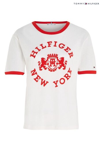 Tommy AW0AW13144 Hilfiger Curve Varsity White T-Shirt (670284) | £65
