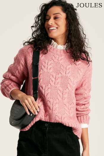Joules Pippa Pink Cable Knit Jumper (670344) | £69.95