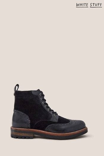 White Stuff Brogue Leather Lace Up Black Boots (670512) | £110