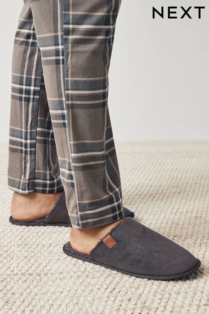 Mens Grey Slippers Mens Grey Luxury Slippers Mule Next UK