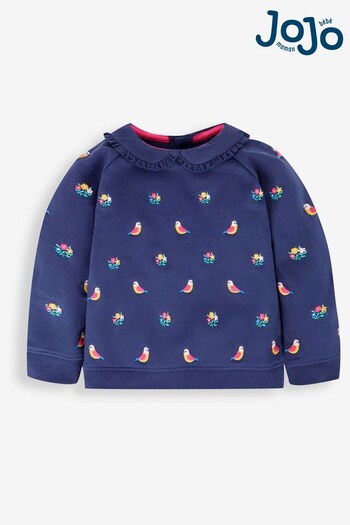 JoJo Maman Bébé Navy Blue Bird Embroidered Jersey Sweatshirt With Collar (670701) | £25