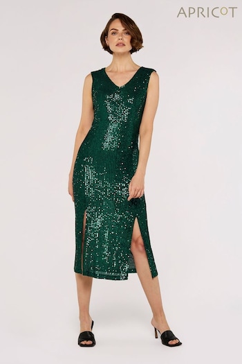 Apricot Green Sequin Rain Splits Midi Dress (671020) | £40