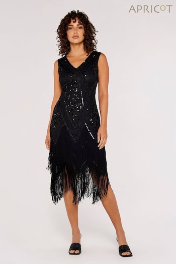 Apricot Black Chevron Sequin Double Frill Gatsby Style Dress (671054) | £55