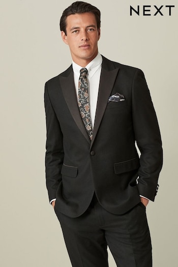 Black Tailored Wool Donegal Tuxedo Suit Jacket (671111) | £110