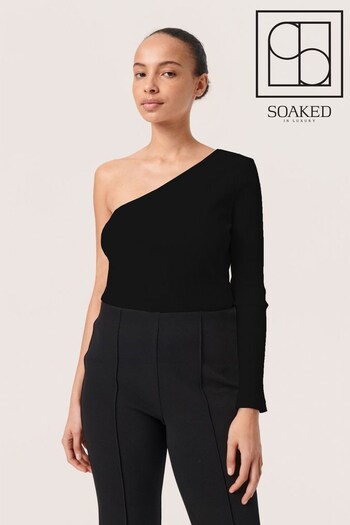 Soaked in Luxury Simone Long Sleeve One-Shoulder Black Top (671211) | £40