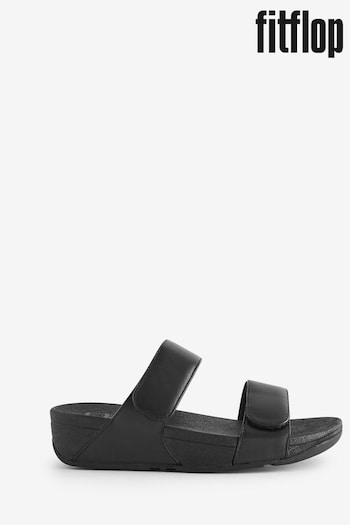 FitFlop Lulu Adjustable Leather Black Slides (671314) | £80