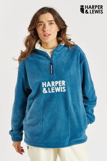 Harper & Lewis Petrol Blue Harper & Lewis Dusty Pink Sweet Pea 1/4 Zip Polar Fleece (671483) | £55