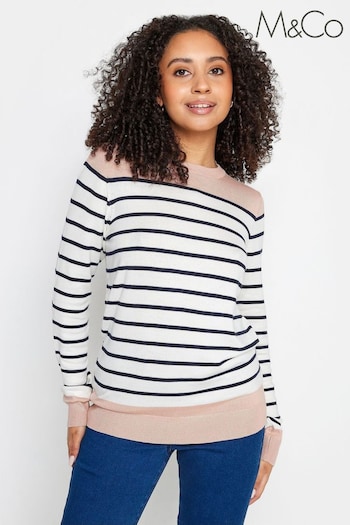 M&Co Pink Petite Long Sleeve Striped Jumper (671731) | £29