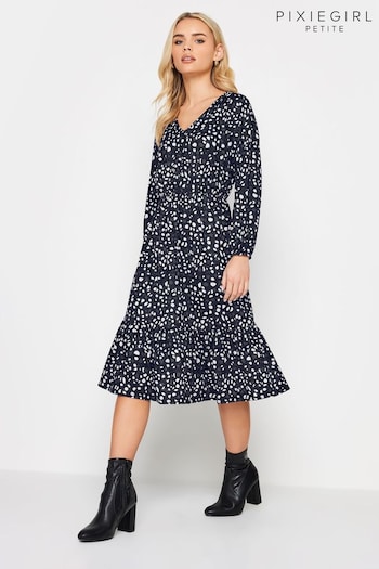 PixieGirl Petite Black V-Neck Tiered Midi Dress (671818) | £32