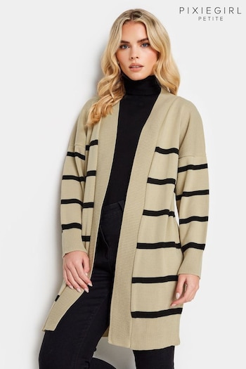 PixieGirl Petite Light Natural Stripe Midi Cardigan (671888) | £34