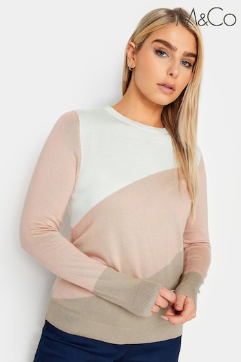 M&Co Pink/White Colour Block Long Sleeve Jumper (671921) | £29