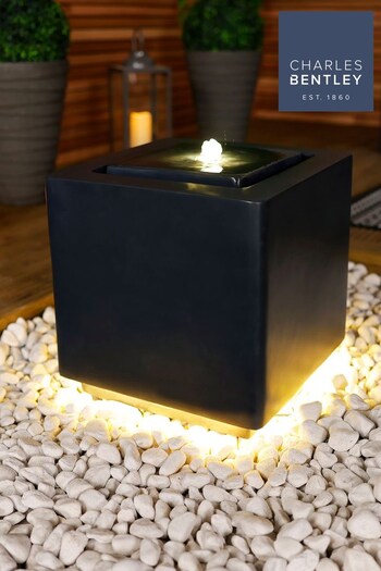 Charles Bentley Grey Garden Granite Cube Water Feature with LED Lights (672035) | £135