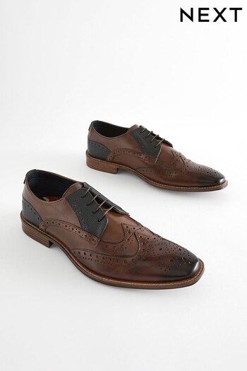 Brown Leather Double Wing Brogue Shoes (672257) | £62