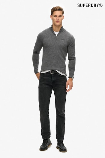 Superdry Gull Grey Marl Essential Embroidered Knit Quarter Zip Jumper (672486) | £50