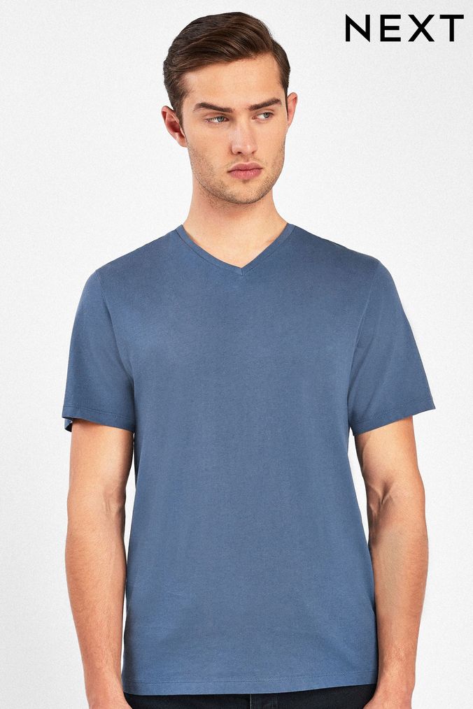 Mens blue v deals neck t shirt