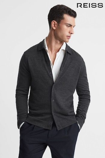 Reiss Charcoal Forbes Merino Wool Button-Through Cardigan (672600) | £80