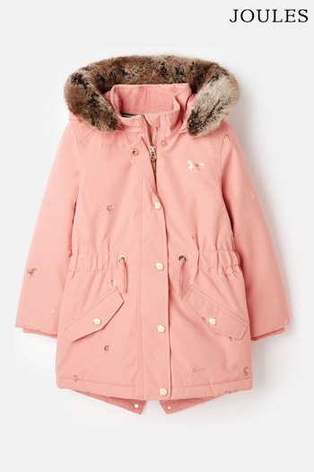 Joules Alix Pink Printed Waterproof Parka Coat (672616) | £34 - £39