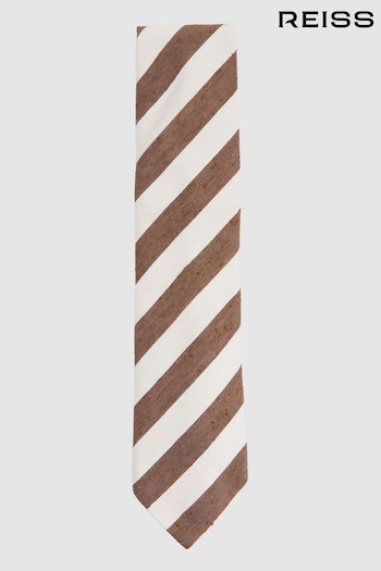 Reiss Chocolate/Ivory Sienna Textured Silk Blend Striped Tie (672989) | £68