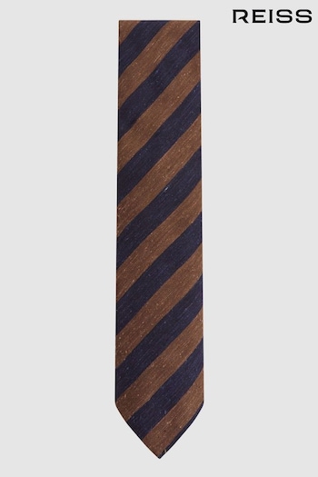 Reiss Tobacco/Navy Sienna Textured Silk Blend Striped Tie (672997) | £68