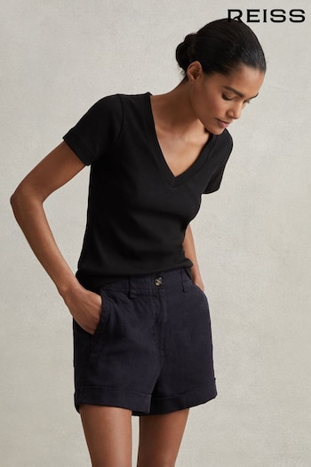 Reiss Navy Demi Linen Garment Dyed Shorts (673054) | £98