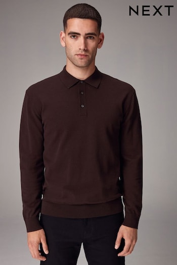 Brown Regular Fit Knitted Long Sleeve footwear-accessories Polo Shirt (673622) | £28