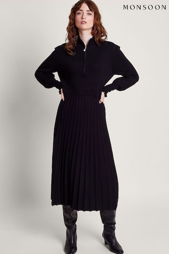 Monsoon Zoey Zip Black Midi Dress (673740) | £90
