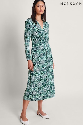 Monsoon Green Kit Print Wrap Dress (674007) | £75