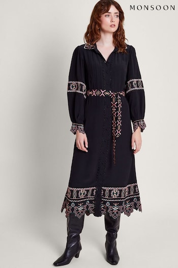 Monsoon Fifi Embroidered Shirt fleece Black Dress (674054) | £99