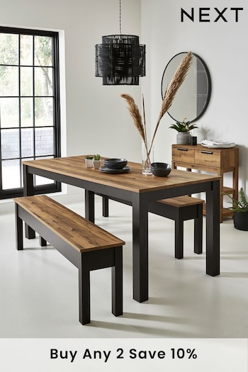 Dark Bronx Oak Effect 6 Seater Bench Dining Table and Bench Set (674085) | £575