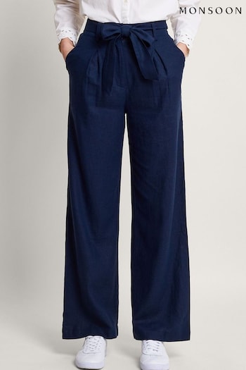 Monsoon Blue Mabel Regular Length Linen Trousers Neil (674169) | £65