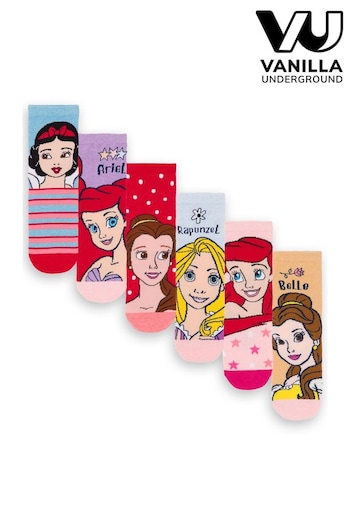 Vanilla Underground Pink Girls Disney Princess Socks 6 Pack (674532) | £14