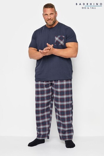 BadRhino Big & Tall Blue Checked Trouser & Pocket T-Shirt Set (674575) | £34