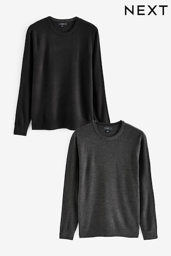 Black/Grey Crew Neck Regular Soft Touch Jumpers 2 Pack (674772) | £36