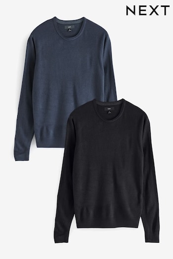 Navy Blue/Black Crew Neck Regular Soft Touch Jumpers 2 Pack (674775) | £36