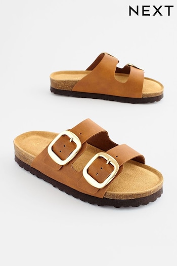 Tan Brown Corkbed Double Strap Sandals (675124) | £17 - £24