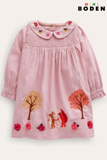 Boden Pink Embroidered Smocked Dress (675202) | £42 - £48
