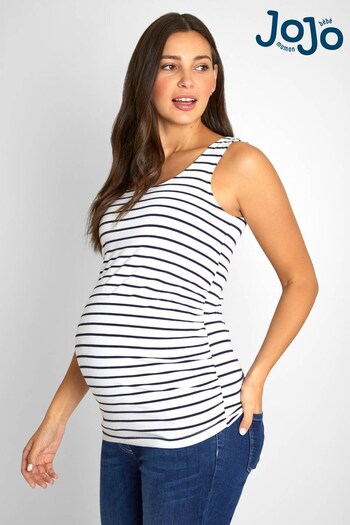 JoJo Maman Bébé White Navy Stripe Maternity Vest (675387) | £19
