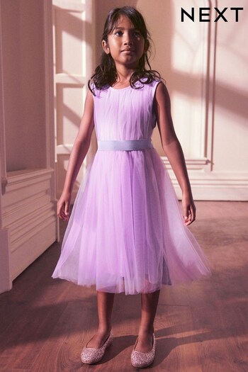 Lilac Purple Mesh Tie Back Party Dress (3-16yrs) (675422) | £25 - £31