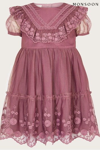 Monsoon Baby Purple Embroidered Mesh Dress (675584) | £36 - £40