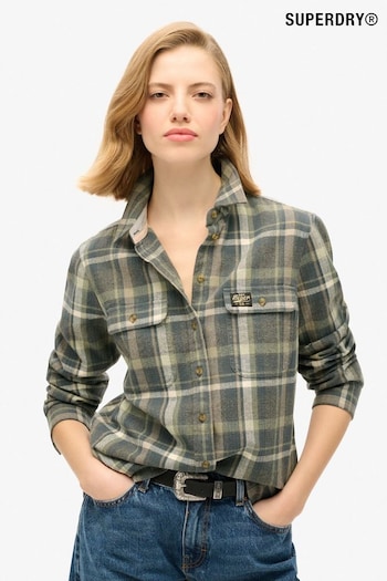 Superdry Khaki/Grey Check 100% Cotton Lumberjack Check Flannel Shirt (675606) | £50