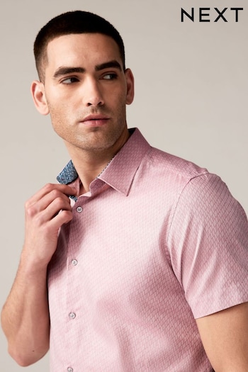Damson Pink Regular Fit Trimmed Formal Short Sleeve Shirt (675638) | £32