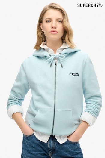 Superdry Winter Sky Blue 100% Cotton Essential Logo Zip Hoodie (675733) | £55