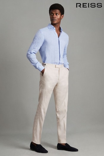 Reiss Stone Kin Slim Fit Linen Adjuster tiered Trousers (675763) | £148
